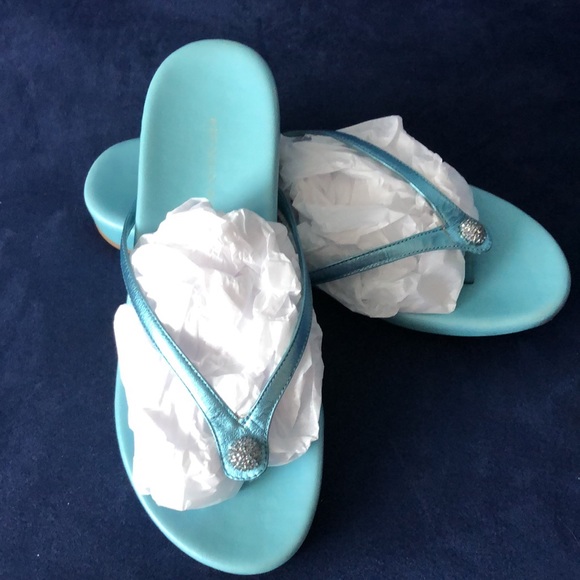 Metallic Blue Flip Flops with Rhinestone 8M - Picture 6 of 16